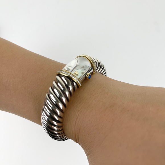 David Yurman Waverly Cable Cuff Watch Diamond MOP Gold Sterling Silver T209-M - Picture 8 of 11
